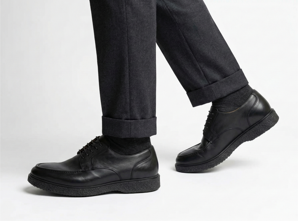 Derby Hybride en Cuir Lisse – Noir Intense