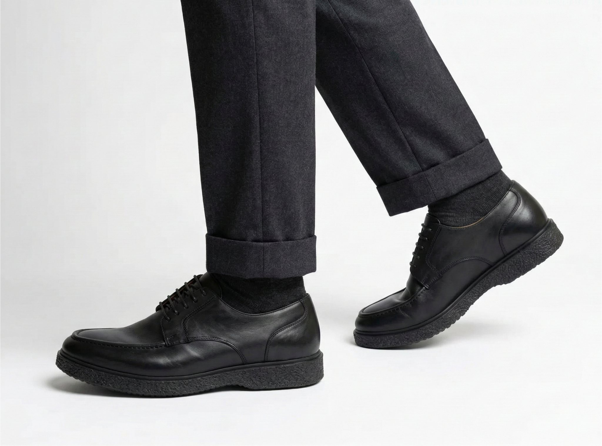 Derby Hybride en Cuir Lisse – Noir Intense