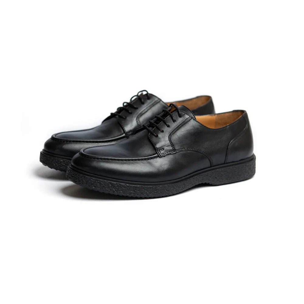 Derby Hybride en Cuir Lisse – Noir Intense